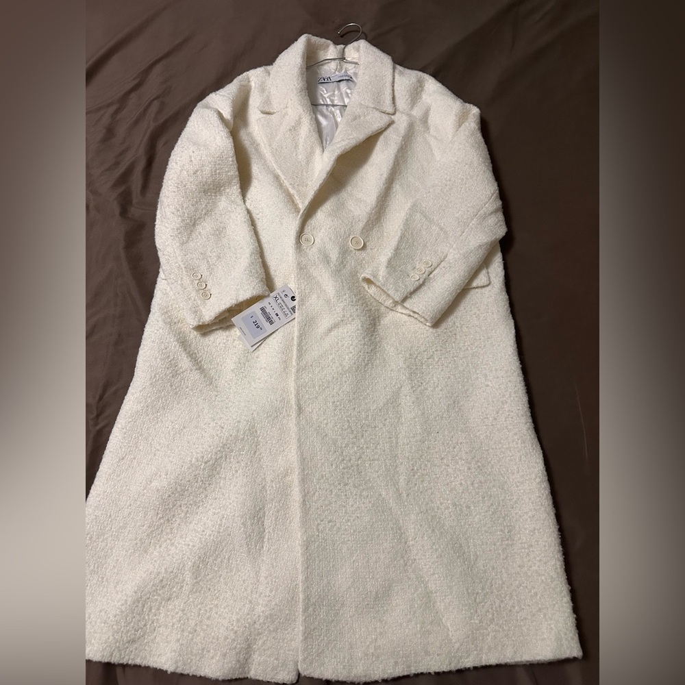 Women’s ecru wool blend double breasted coat-size xl